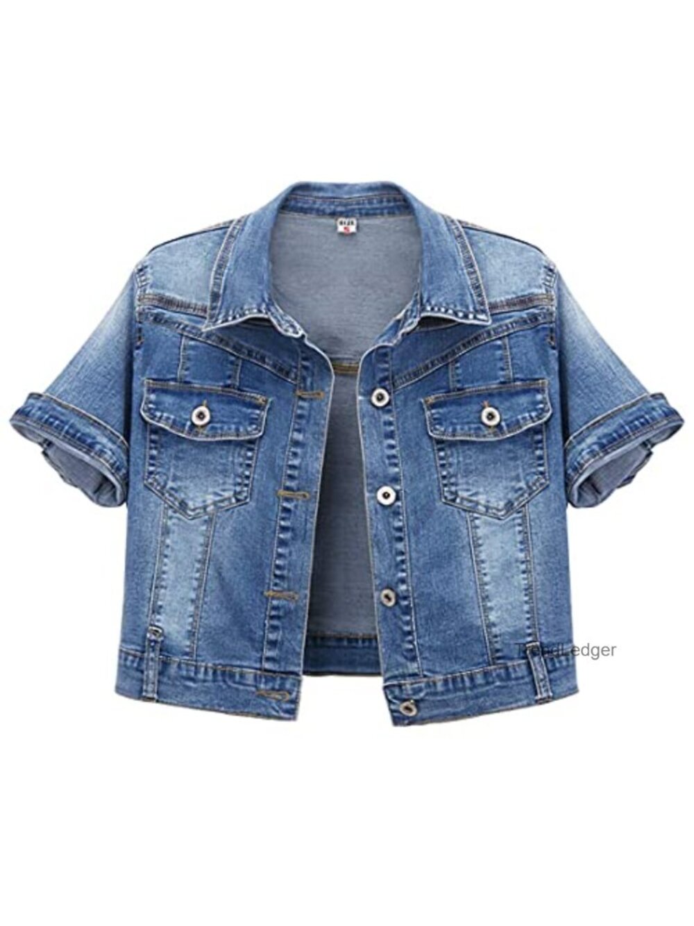 Short Sleeve Crop Denim Trucker Jacket Washed Stretch Jean Coat Summer